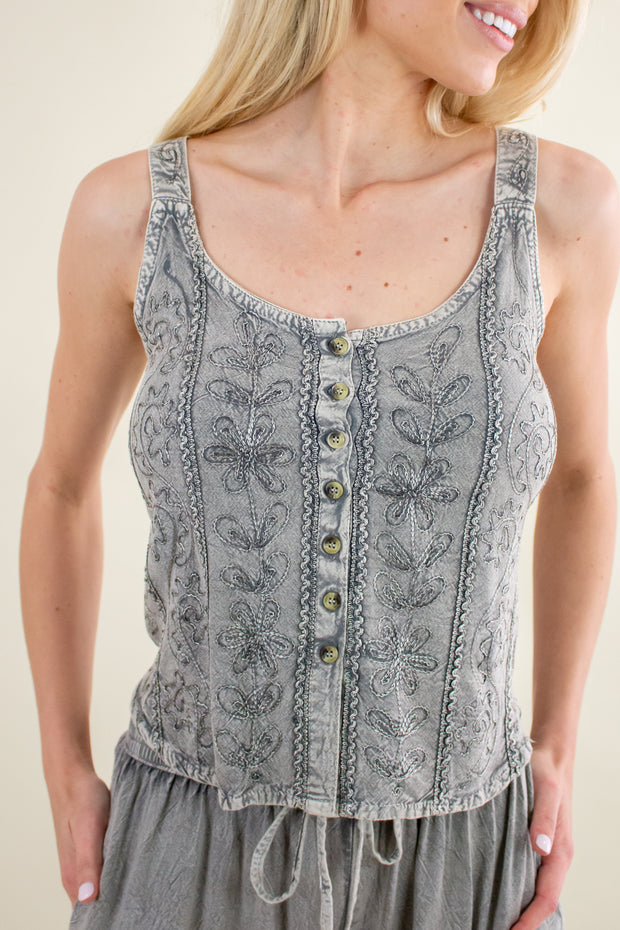Orion Embroidered Tank Grey