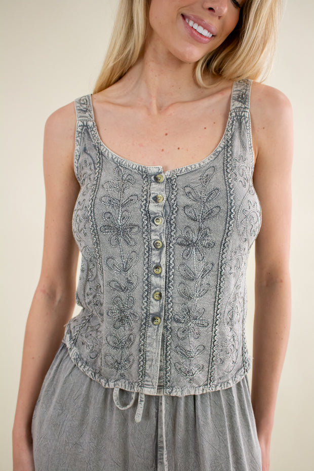 Orion Embroidered Tank Grey