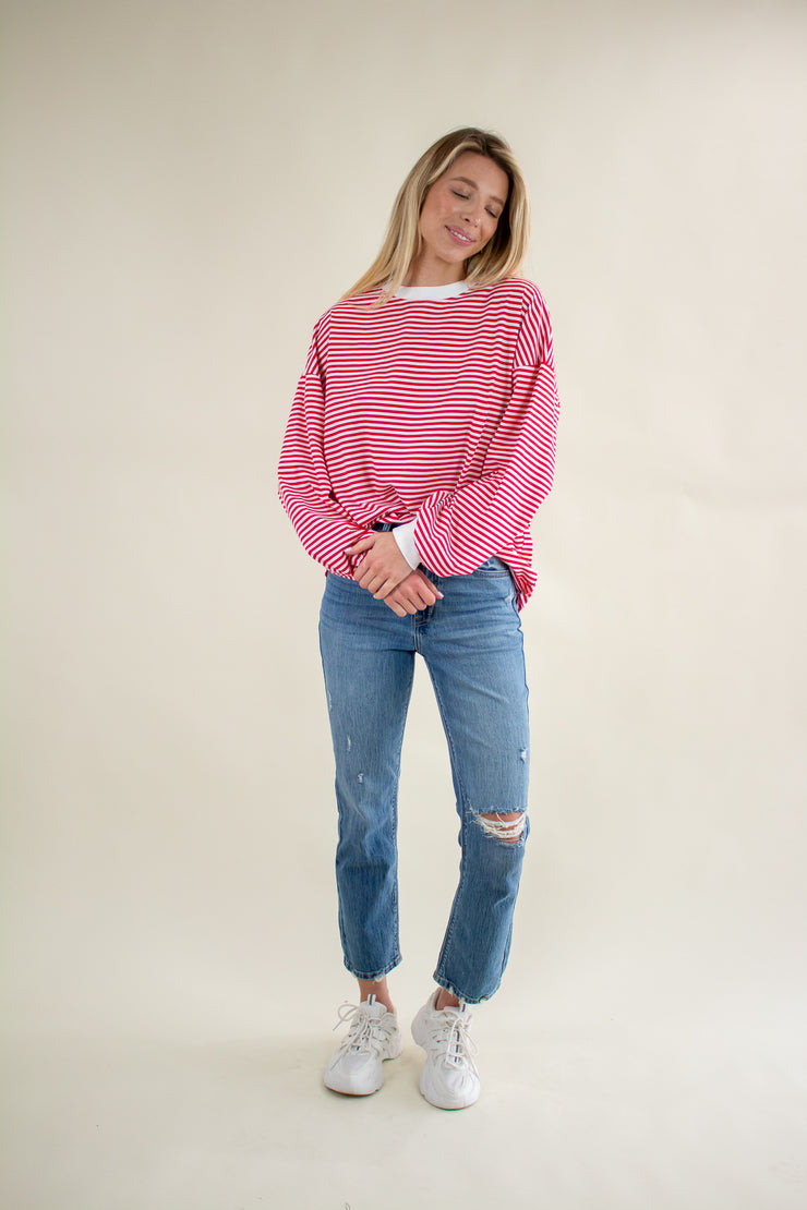 Hailey Striped Top Red