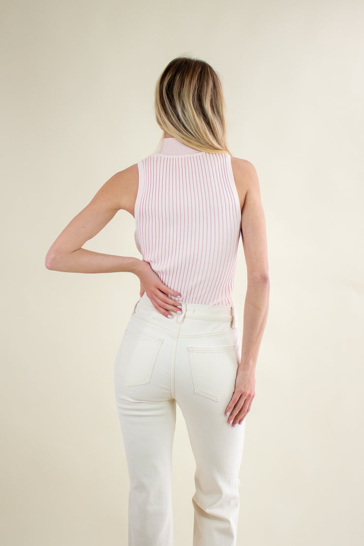 Leon Ribbed Mock Neck Tank Peach