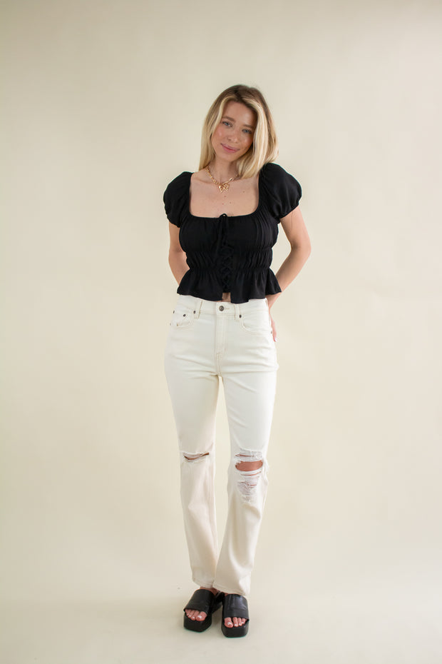 Mariana Lace Up Top Black