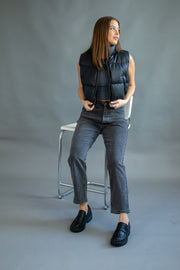 Tamar Leather Puffer Vest Black
