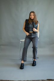 Tamar Leather Puffer Vest Black