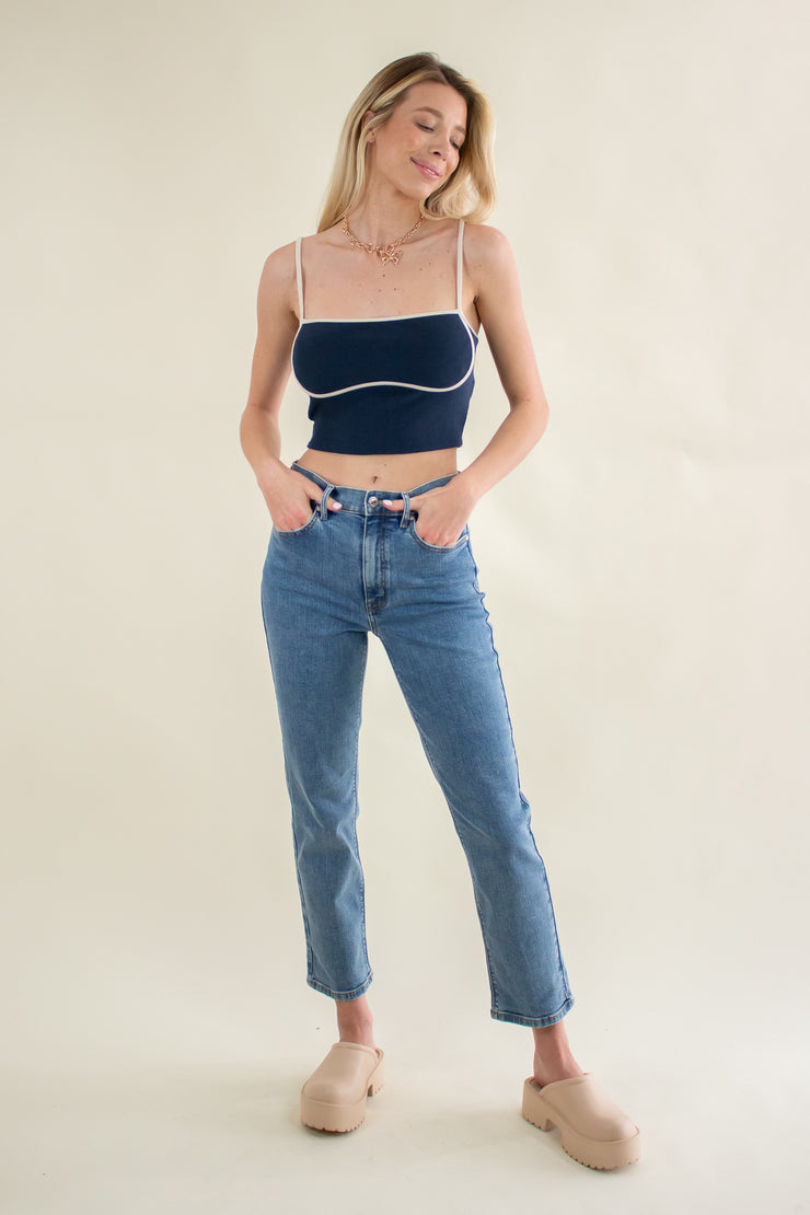 Colby Contrast Crop Tank Navy