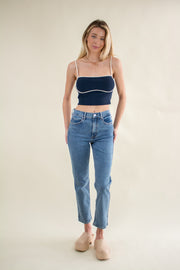 Colby Contrast Crop Tank Navy