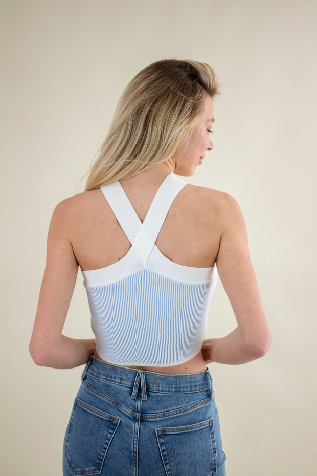 Toby Ribbed Crop Tank Blue