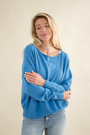 Kira Boat Neck Pullover Sweater Blue
