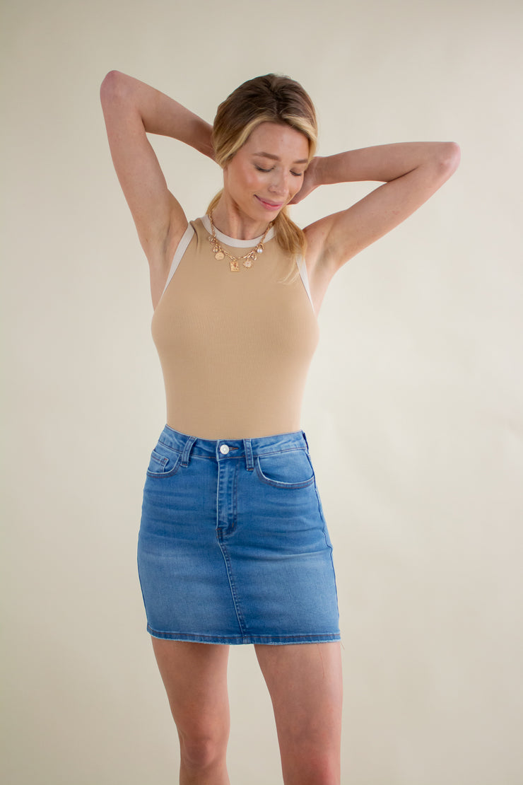 Adalia Denim Mini Skirt Med Wash