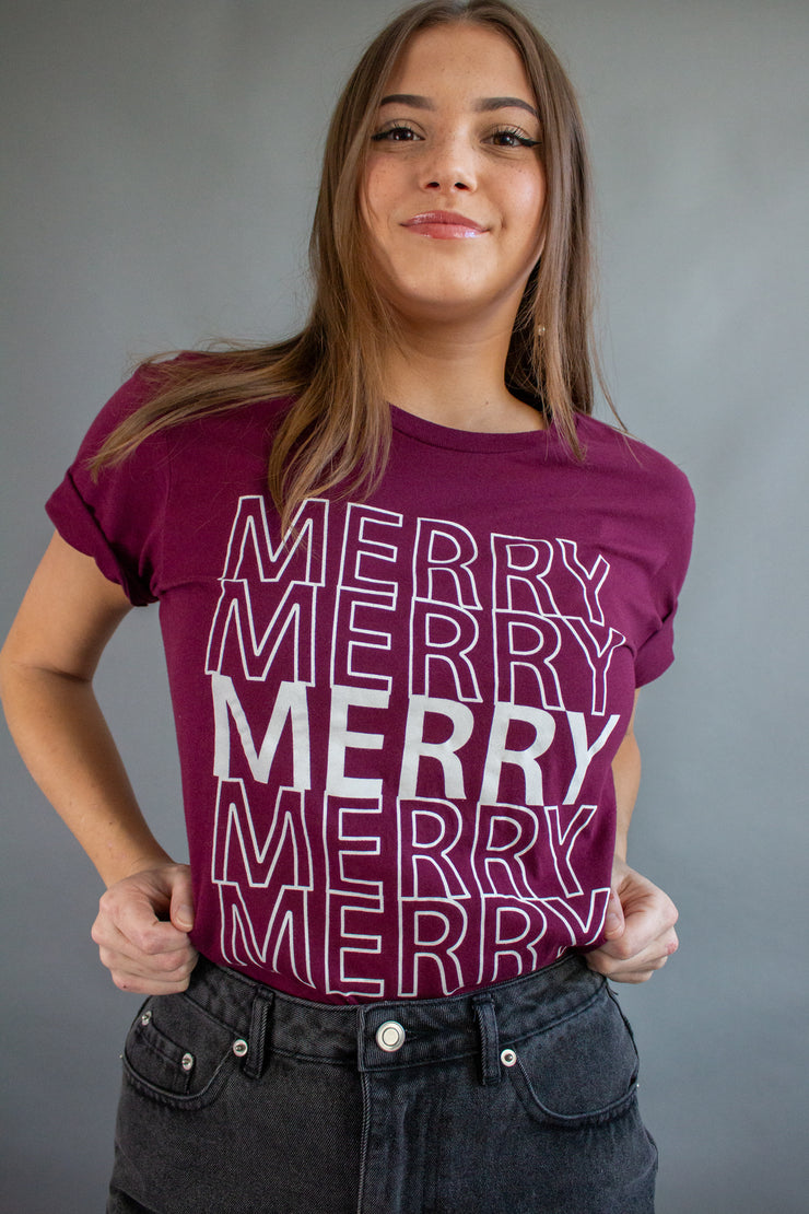 Merry Merry Graphic Tee Burgundy
