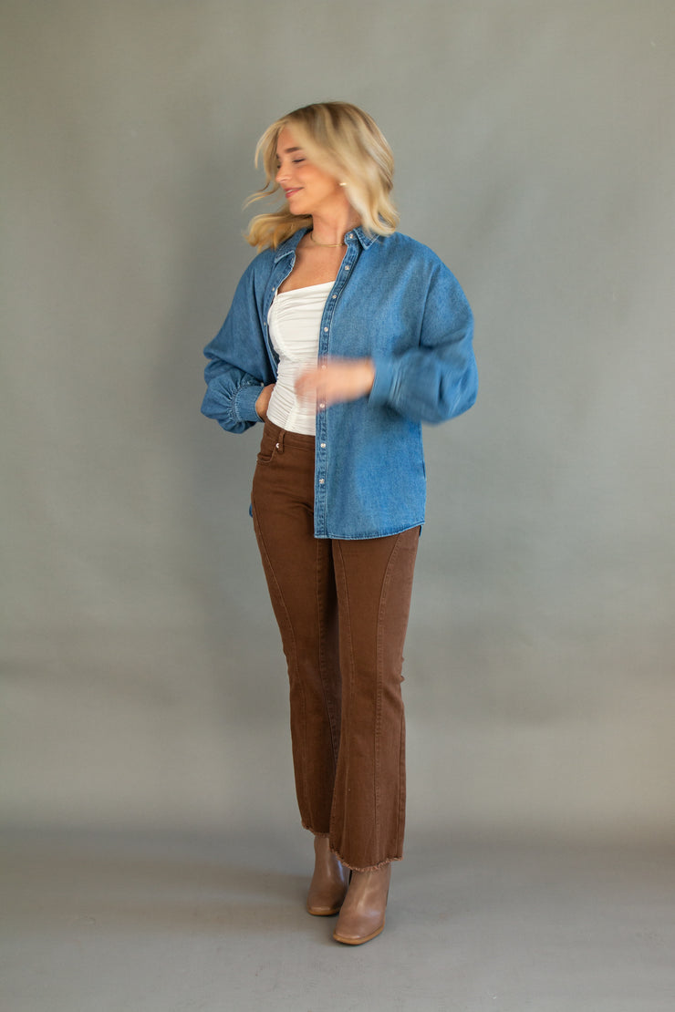 Chessy Denim Button Up Top