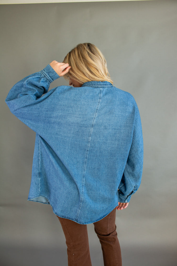 Chessy Denim Button Up Top