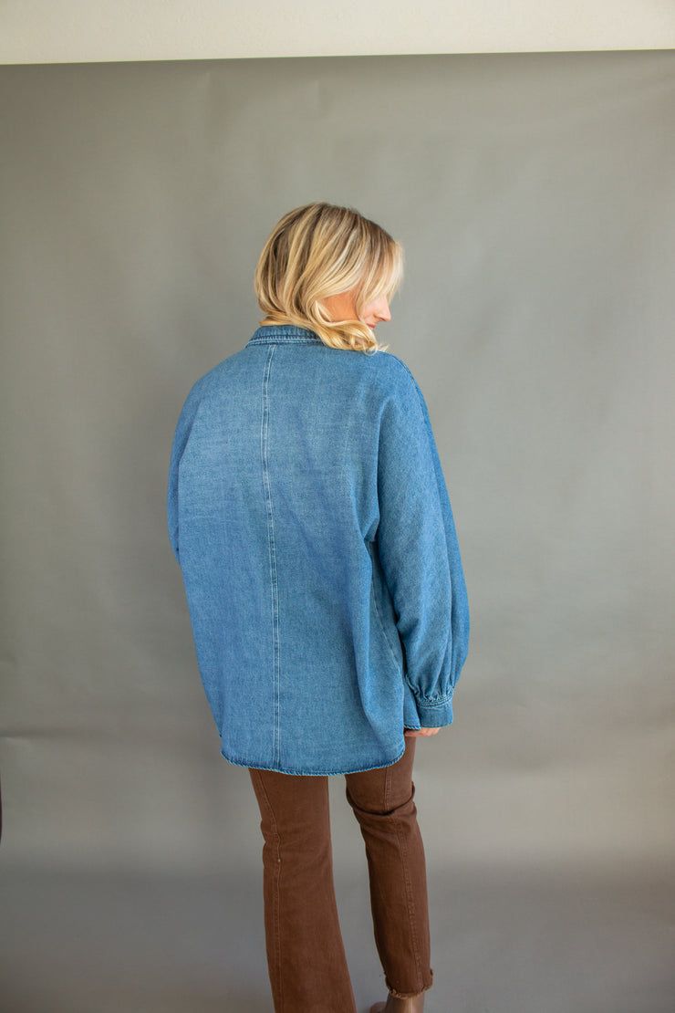 Chessy Denim Button Up Top