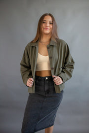 Sweet Fling Cropped Shacket Olive