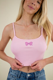 Ashlee Embroidered Bow Tank Pink