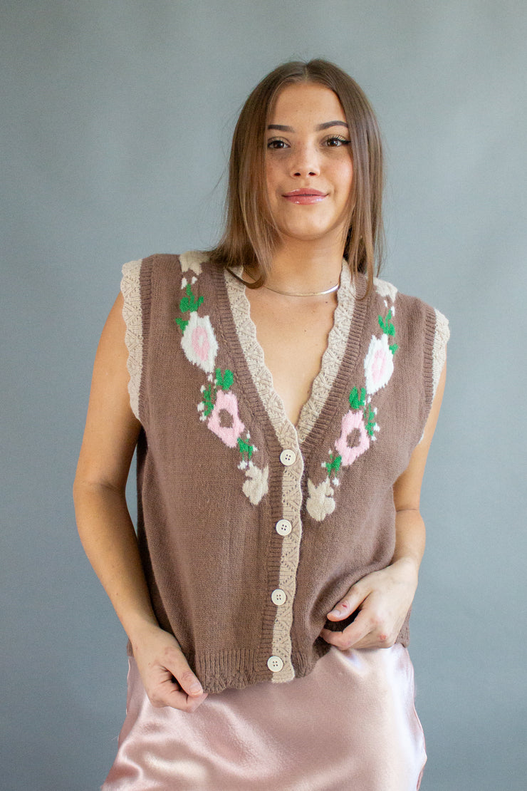 Amarie Flower Sweater Vest Brown