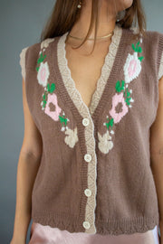 Amarie Flower Sweater Vest Brown