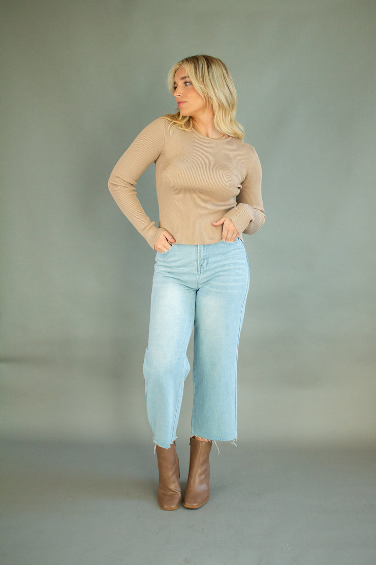 Lily Tie Back Sweater Top Taupe