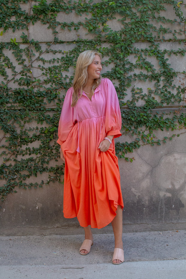 Anya Ombre Midi Dress Pink