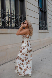 Celia Floral Satin Dress Cream