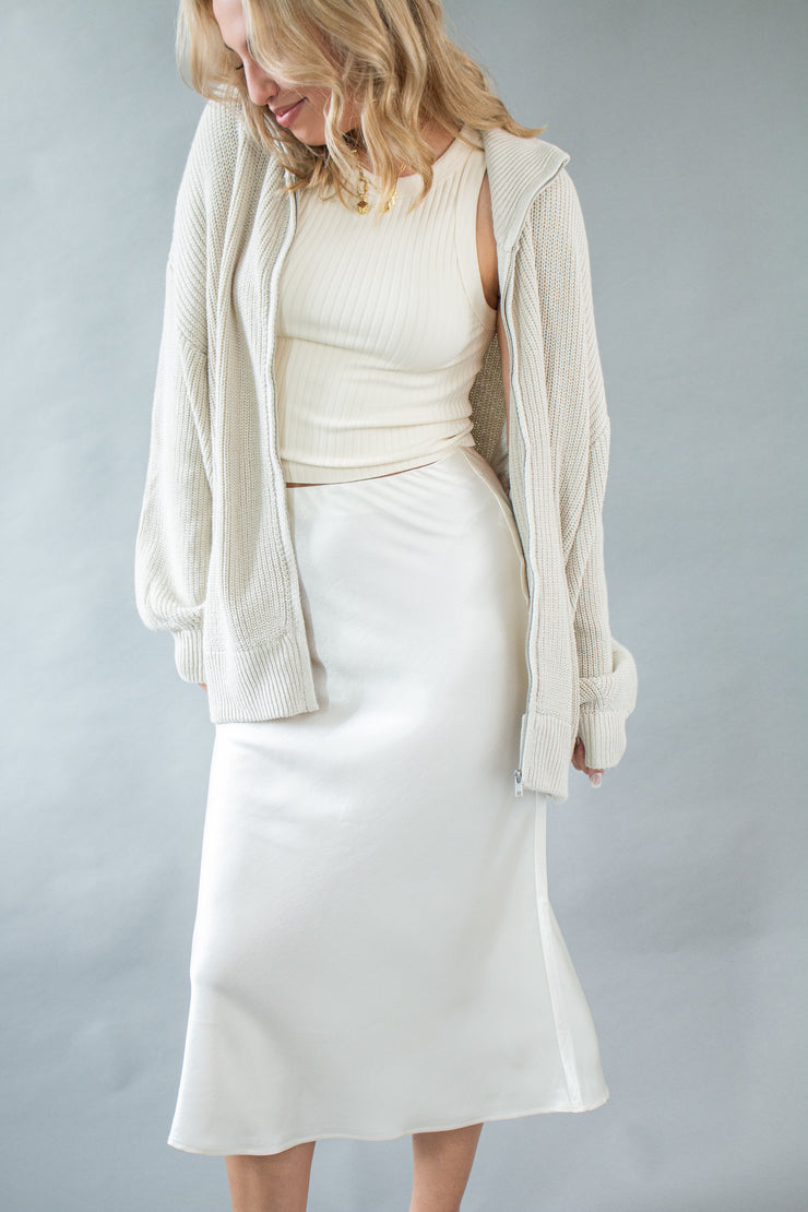 Piper Satin Midi Skirt Ivory