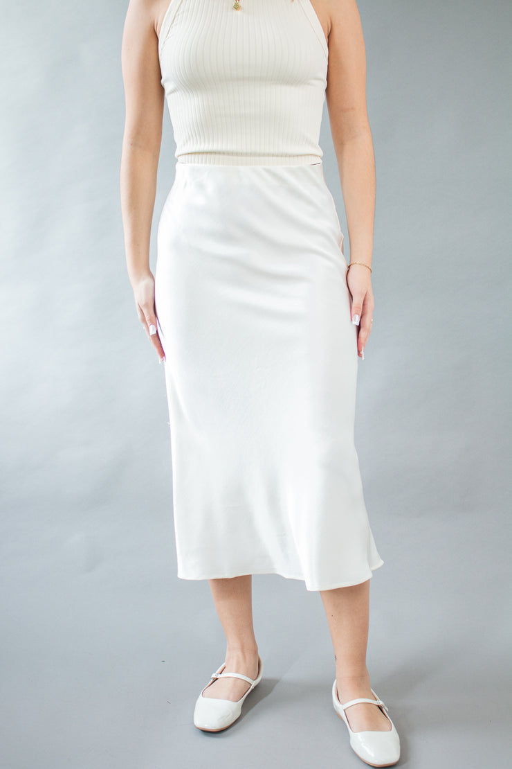 Piper Satin Midi Skirt Ivory