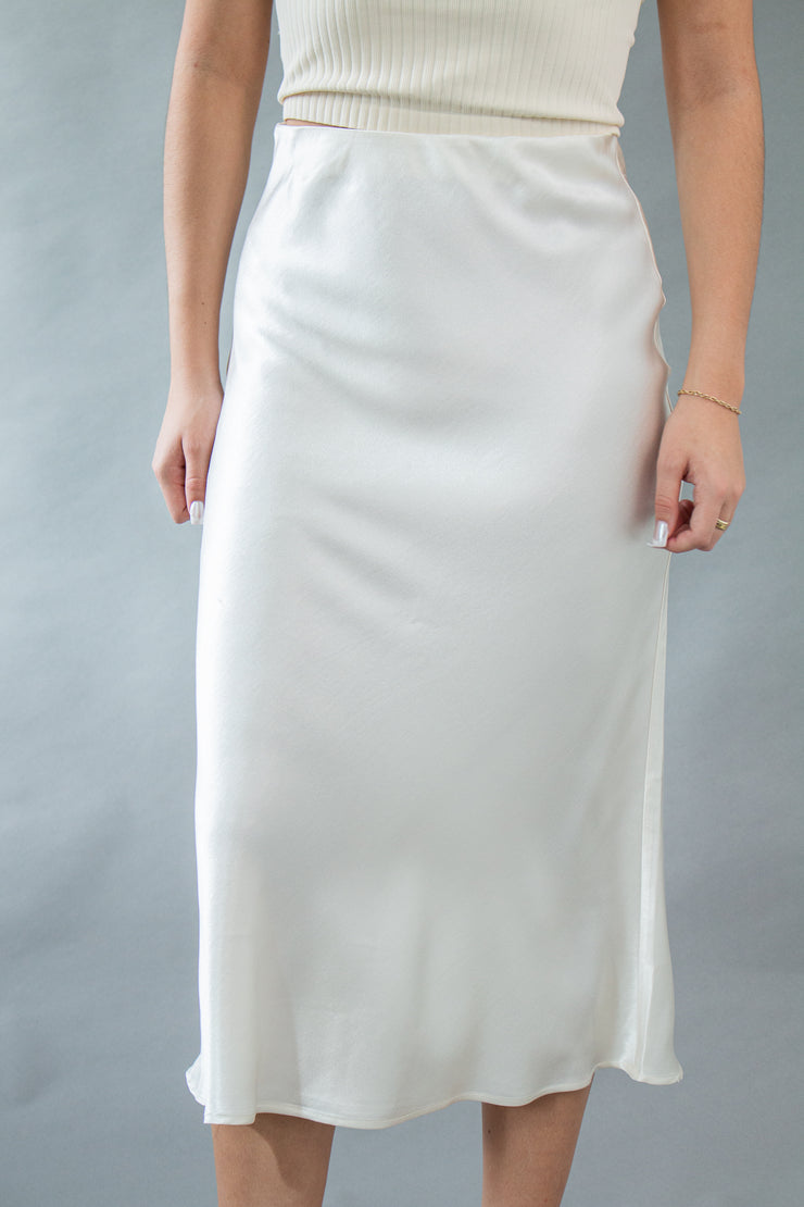 Piper Satin Midi Skirt Ivory