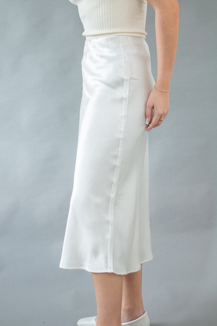 Piper Satin Midi Skirt Ivory