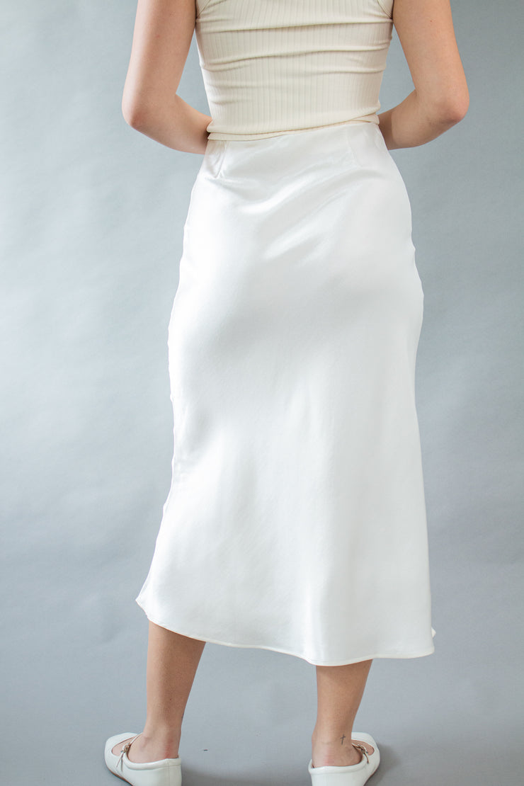 Piper Satin Midi Skirt Ivory