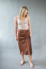 Piper Satin Midi Skirt Brown