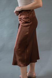 Piper Satin Midi Skirt Brown