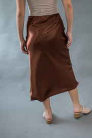 Piper Satin Midi Skirt Brown