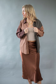 Piper Satin Midi Skirt Brown