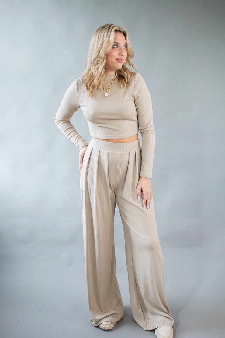 Roxy Wide Leg Pants Taupe