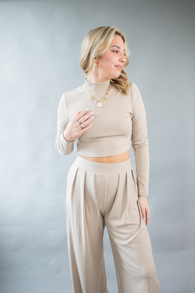 Roxy Mock Neck Top Taupe