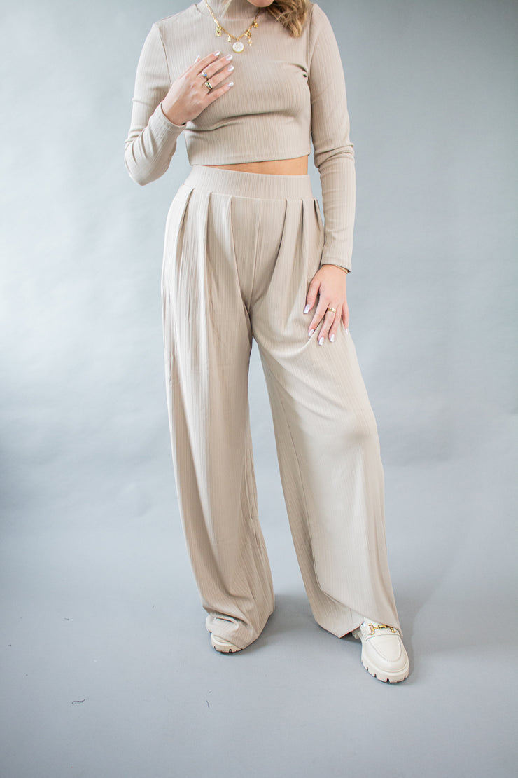 Roxy Wide Leg Pants Taupe