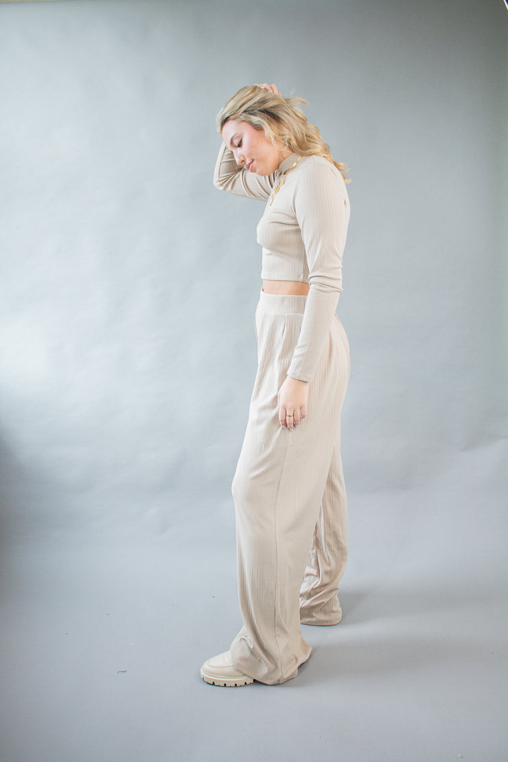 Roxy Wide Leg Pants Taupe