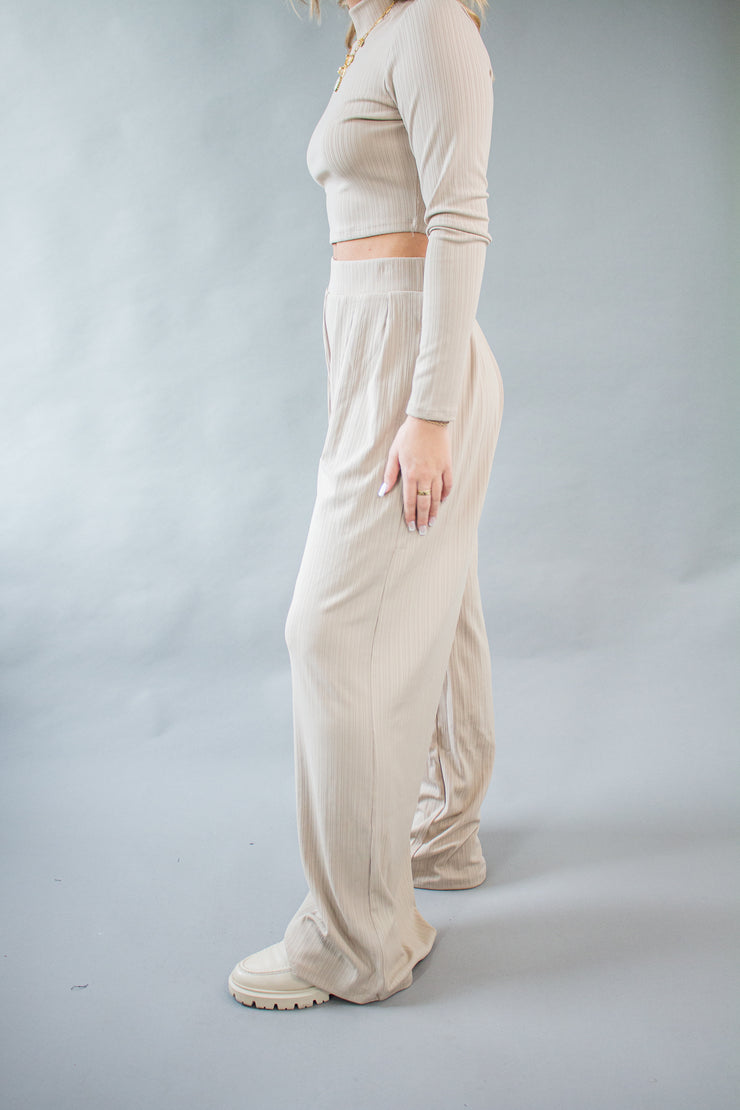 Roxy Wide Leg Pants Taupe