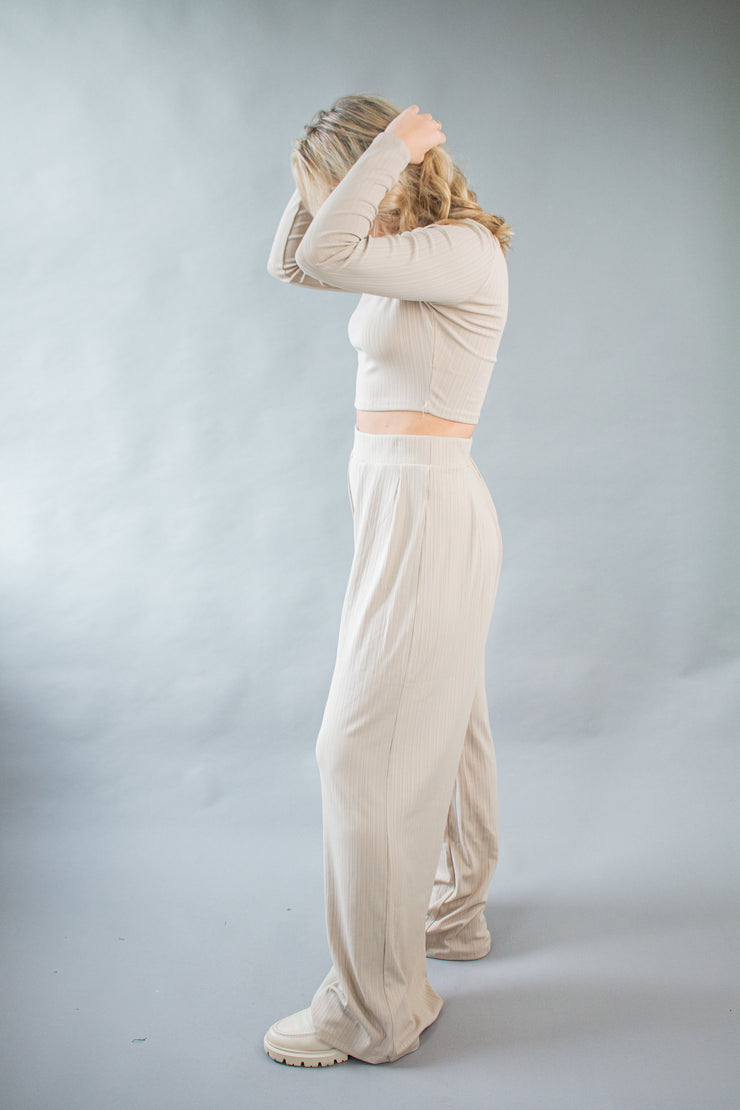 Roxy Wide Leg Pants Taupe