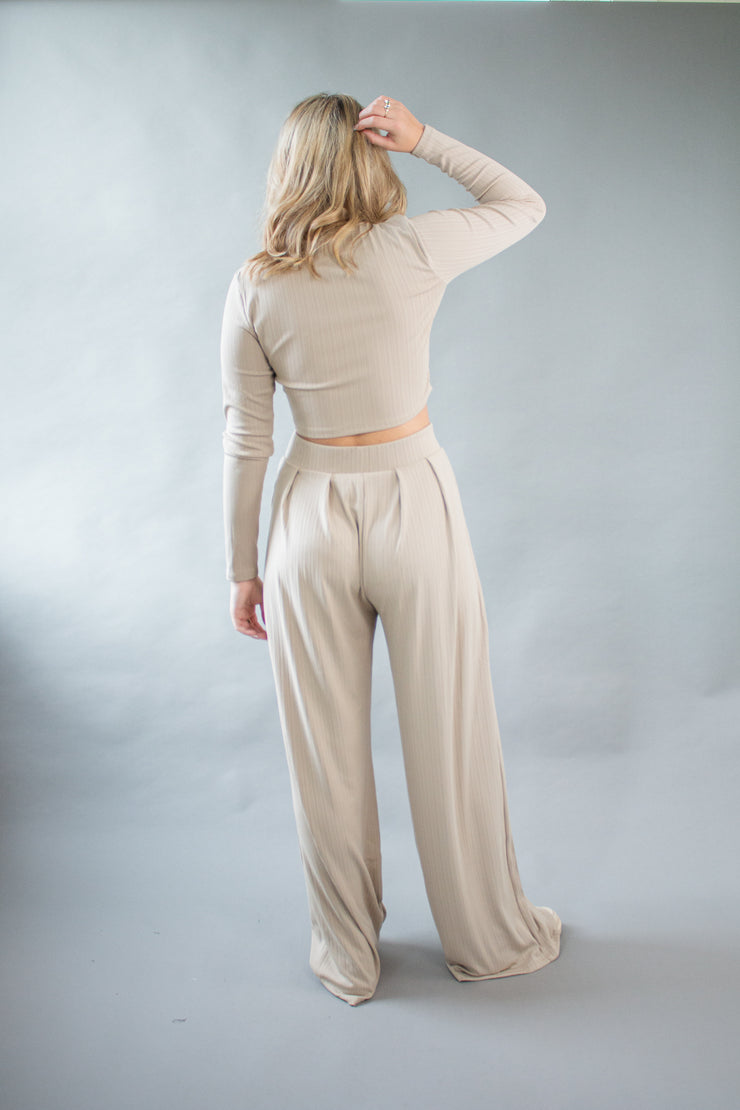 Roxy Wide Leg Pants Taupe