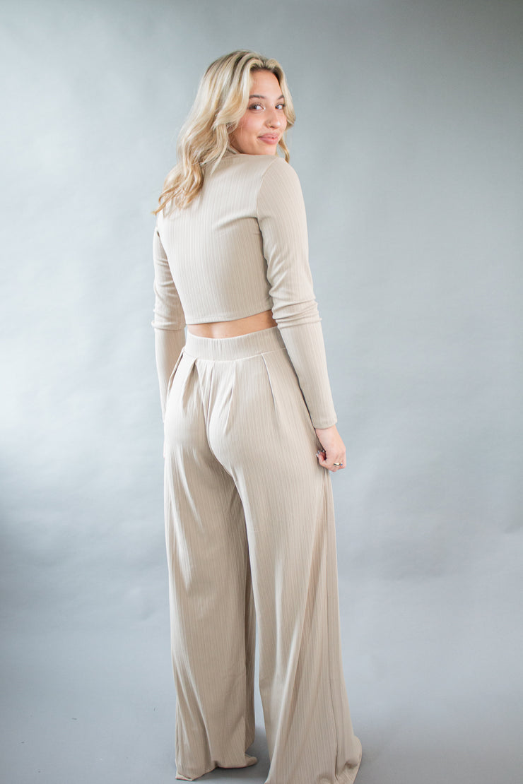 Roxy Wide Leg Pants Taupe