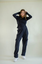 Ileana Waffle Knit Top Black