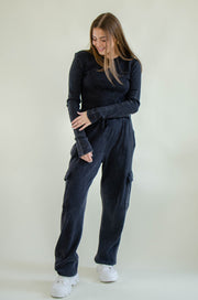 Ileana Waffle Knit Top Black