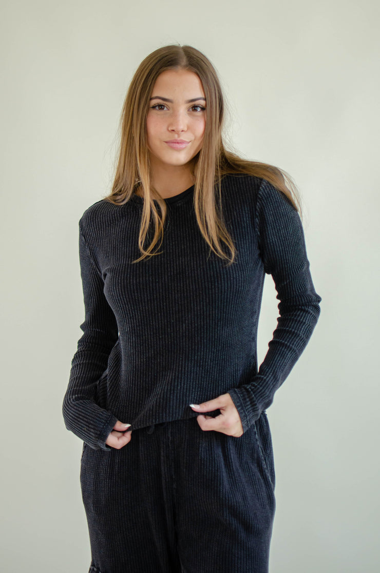 Ileana Waffle Knit Top Black