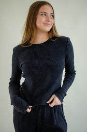 Ileana Waffle Knit Top Black