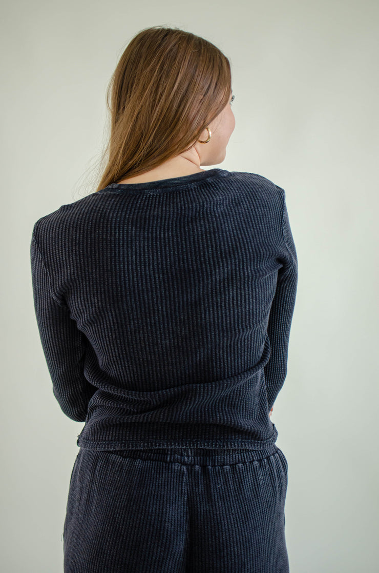 Ileana Waffle Knit Top Black