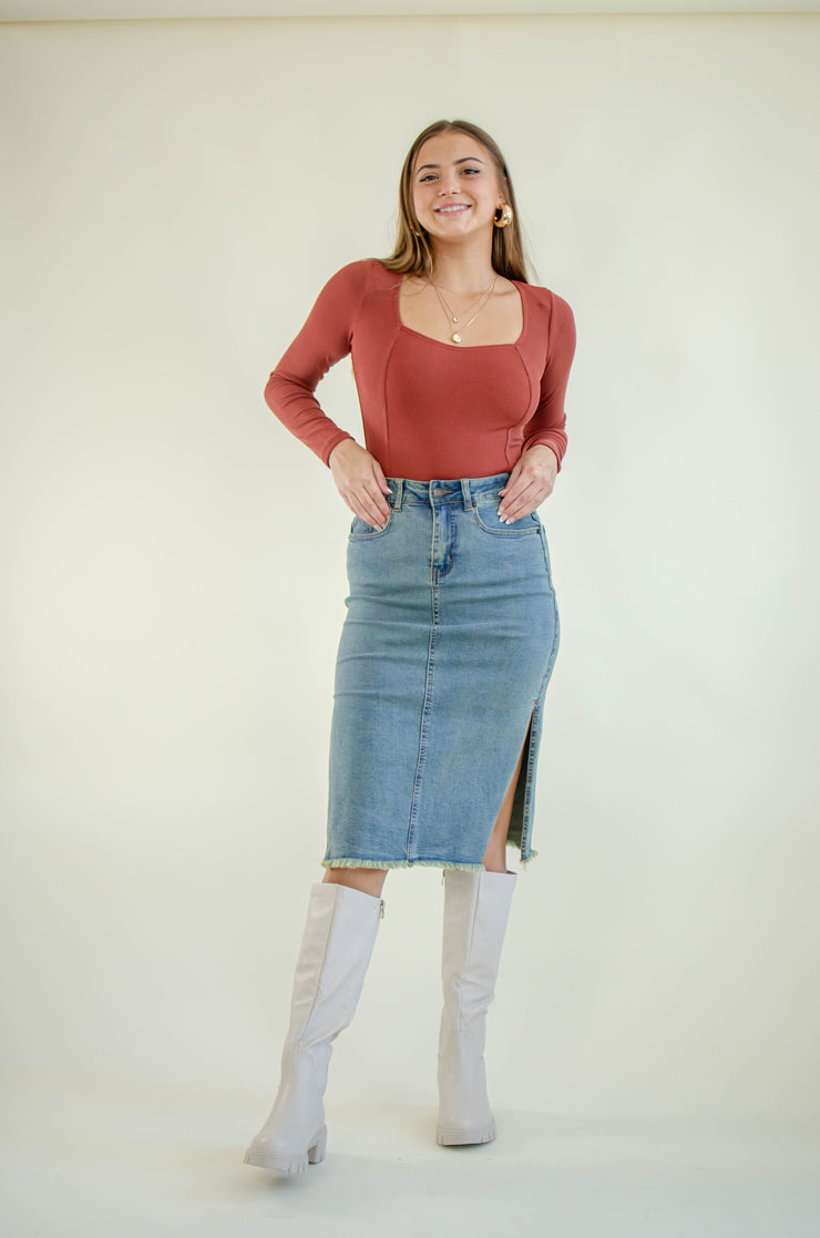 Dani Square Neck Bodysuit Brick