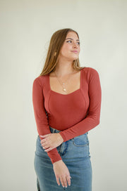 Dani Square Neck Bodysuit Brick