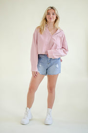 Carrie Denim Button Up Top Pink