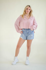 Carrie Denim Button Up Top Pink