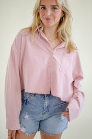 Carrie Denim Button Up Top Pink